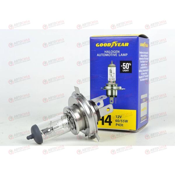 Лампа галоген 12В H4 60/55 Ватт P43t More Light +50% Goodyear