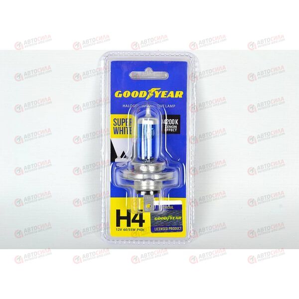 Лампа галоген 12В H4 60/55 Ватт P43t Super White (на блистер) Goodyear, изображение 2