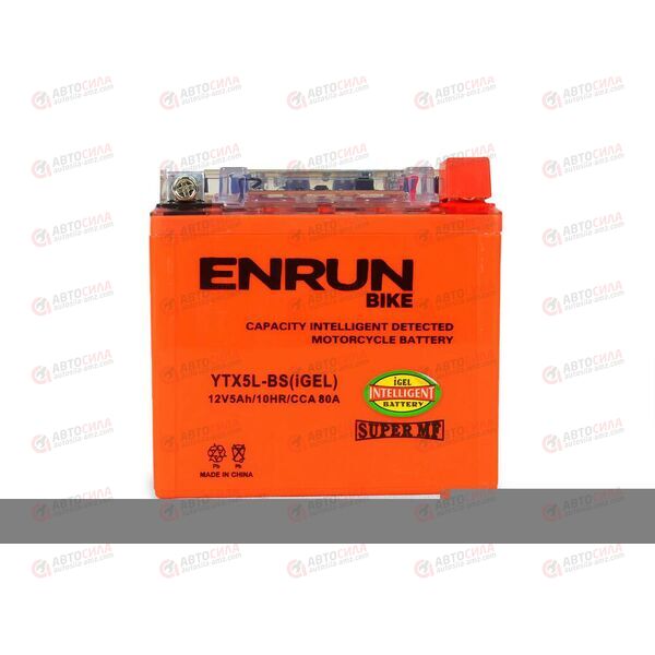 АКБ ENRUN MOTO 12V/5Ah (R+) (MF) (I-GEL) (пт 80) (YTX5L-BS) (113x70x106) (1шт, уп.10 шт) , изображение 2