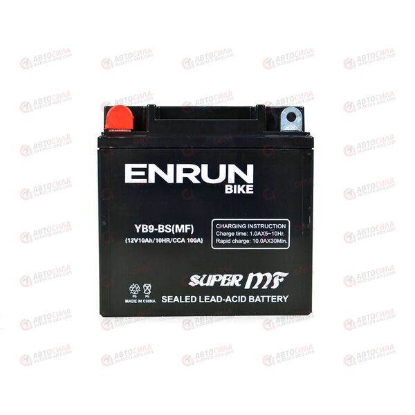 АКБ ENRUN MOTO 12V/10Ah (L+) (MF) (AGM) (пт 100) (YB9-BS) (137x76x134) (1шт, уп.8 шт), изображение 2