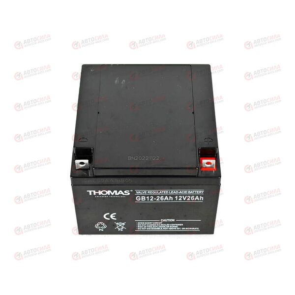 АКБ ИБП THOMAS 12V/26Ah (R+) (0) SMF (166x175x125) (1шт, уп 1 шт), изображение 3