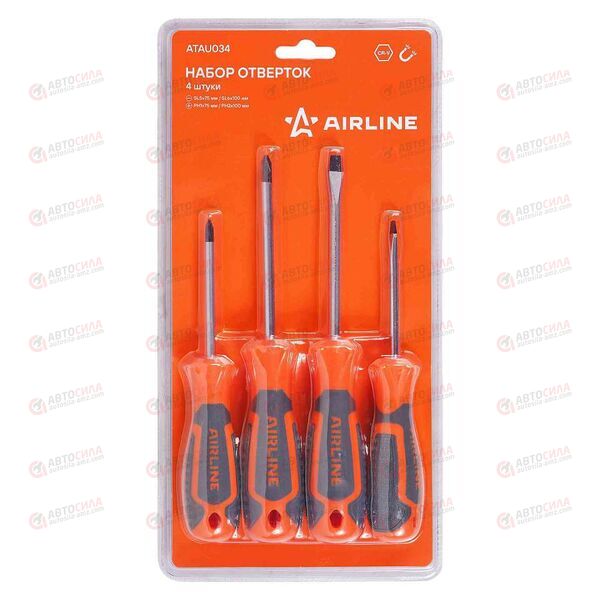 Набор отверток 4 шт (SL5x75mm, SL6x100mm, PH1x75mm, PH2x100mm) AIRLINE