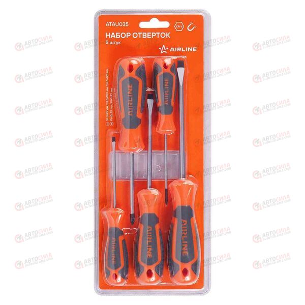 Набор отверток 6 шт (SL5x75mm, SL5x100mm, SL6x125mm, PH1x75mm, PH1x100mm, PH2x100mm) AIRLINE